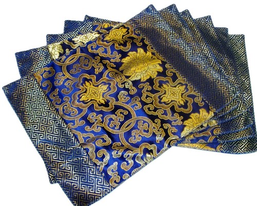 CHINESE BROCADE DAMASK Lot of 6 SILKY PLACEMATS w/NAPKINS & WOODEN CHOPSTICKS - Picture 4 of 8