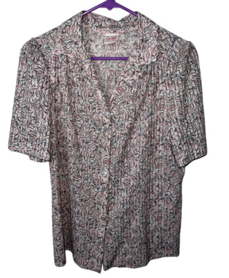 Graff Californiawear Floral Blouse Pink Ribbed Button Down Size Medium