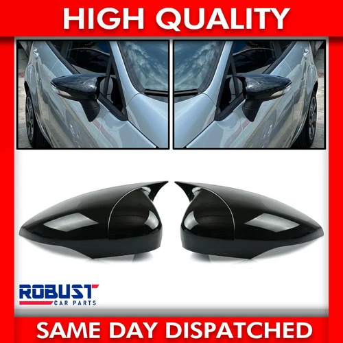 WING MIRROR COVER CAPS GLOSS BLACK LEFT & RIGHT FOR FORD FIESTA (2008-2017)