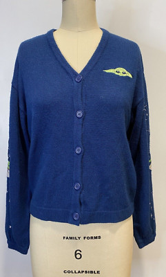 Her Universe Star Wars The Mandalorian The Child & Stars Cardigan XS Grogu Blue