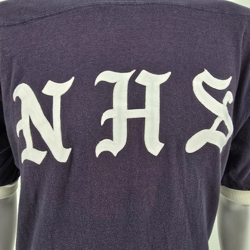 Camiseta deportiva vintage de práctica/línea lateral de algodón Russell Athletic "NHS" AIM 80 (M) de los años 80 Foto 2 de 4