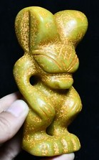 5'' Chinese Hongshan Cultue Old Yellow Jade Sun God Helios Sun-God Beast Statue