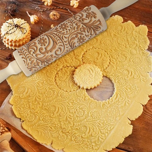 2023 Flower Rolling Pin Wooden Laser Cut Unique Design Cookies Embossed &H - Picture 8 of 12