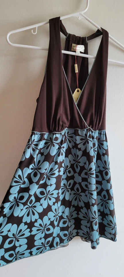 Nueva Blusa Max Studio MSSP Top Talla S Espalda Corredora Sin Mangas Marrón Floral Cuello en V Foto 2 de 4