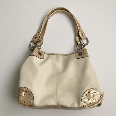 Kathy Van Zeeland ivory cream taupe beige studded shoulder bag