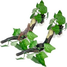 Fhiny 2 PCS Reptile Corner Branch, Resin Climb Tree Branch Decor with Leaves ...