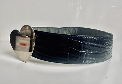 MOSCHINO Redwall Vintage Black Patent Leather Belt Gold  display picture 3