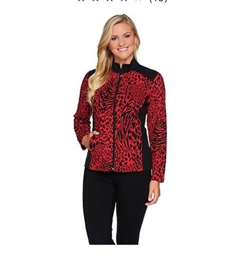 Susan Graver Jacquard Knit Jacket-Fr Terry Trim-Red&Black-L-Mint Cond-Worn Once - Picture 4 of 5