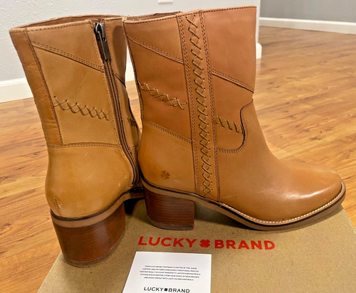 New Lucky Brand Women's 8 Milev Tan Zacapa leather Cowboy Western Boots riding - Picture 2 of 14
