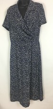 Vintage Talbots Dress Womens Sz 8 Petite Blue Geometric Faux Wrap USA Made