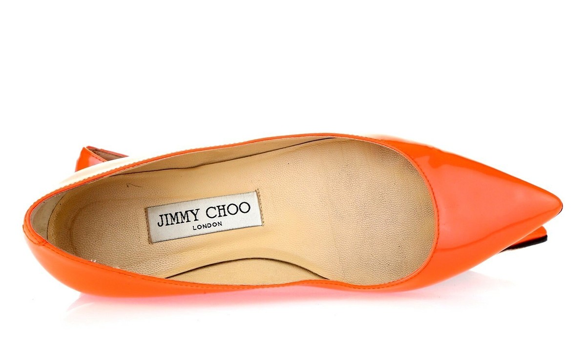Womens JIMMY CHOO ALINA Designer Neon Orange Leather Pointy