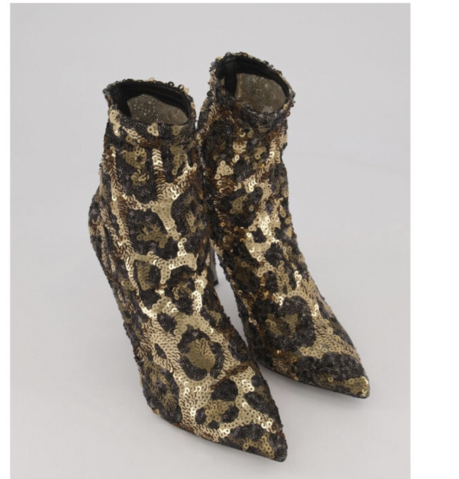 DOLCE GABBANA Gold Animal Sequinned Pattern Sequin Heeled Boots