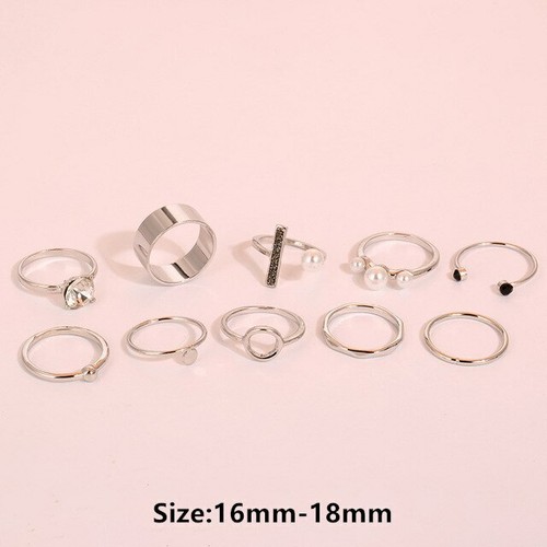 Set 8x Anillos De Moda Metálico Con Piedra Colorida Para Mujer Y Niña Oro Plata - Foto 26 di 30