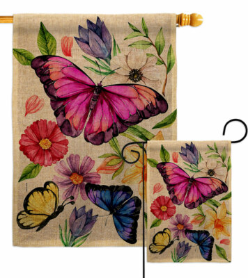 Watercolor Butterflies Burlap Garden Flag Friends Decorative Gift Yard Banner