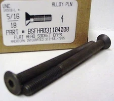 5/16-18x4 Flat Head Hex Socket Cap Screws Alloy Steel Black (5)