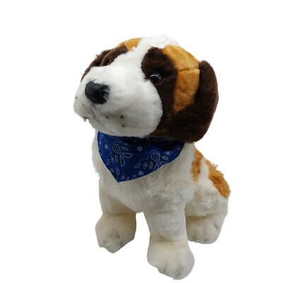 St Bernard Blue Bandana KellyToy Plush Stuffed Animal Dog Puppy 15  White Brown 