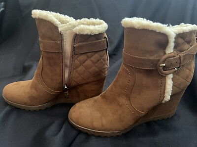 Liz Claiborne Tan Brown Suede/Fur Boots size 8M Style LCreston NWOB