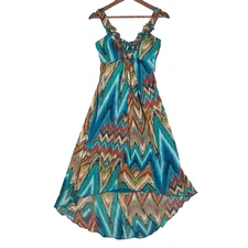 Cynthia Rowley Dress Womens 6 Blue Tie Dye Chiffon Maxi Sleeveless Ruffle V-Neck