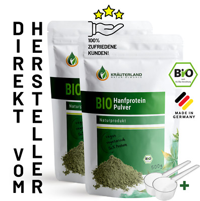 Kräuterland Bio Hanfprotein Pulver 1kg, Eiweiß 50%, vegan, high Protein