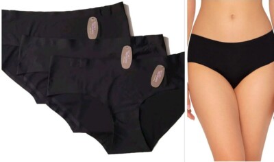 SECRET TREASURES WOMEN'S SEAMLESS HIPSTER PANTIES, 3 Pack Black Bonded Hipsters