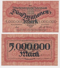 STUTTGART 5 Millionen Mark  1923 Die W&uuml;rttembergische Notenbank Banknote ( 802
