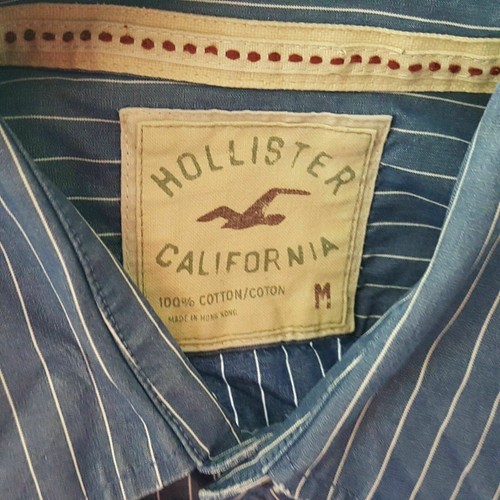 Hollister Mens Dress Shirt Long Sleeve Size M Blue Striped TZ8 - Picture 3 of 3