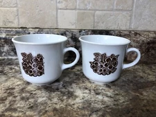 Set Of 2 Vintage Corning Corelle Batik White Coffee Tea Cups Brown Flowers