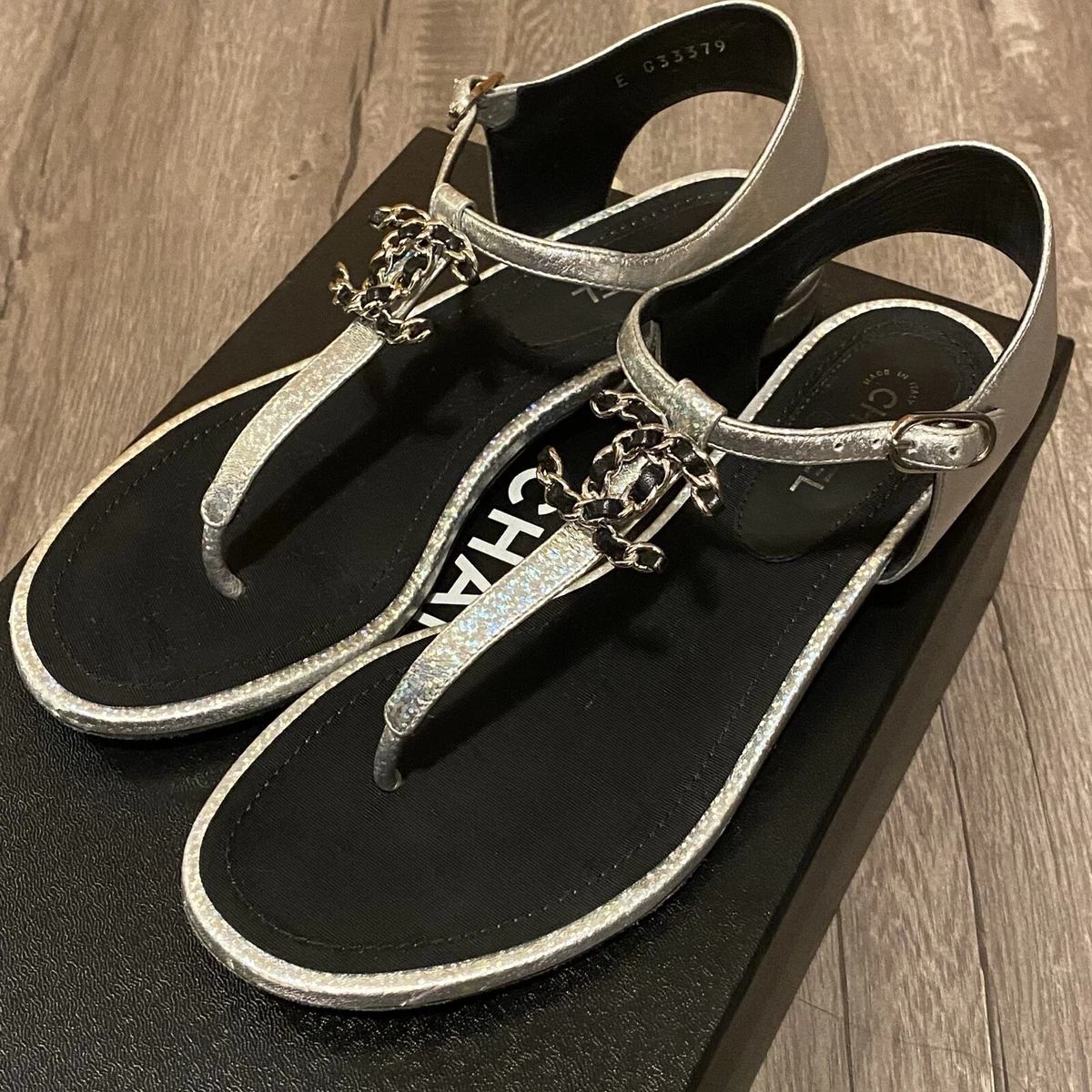 chanel black thong sandals