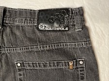 vtg Southpole jean shorts 40 38x13 loose baggy jorts black gray denim 90s Y2K