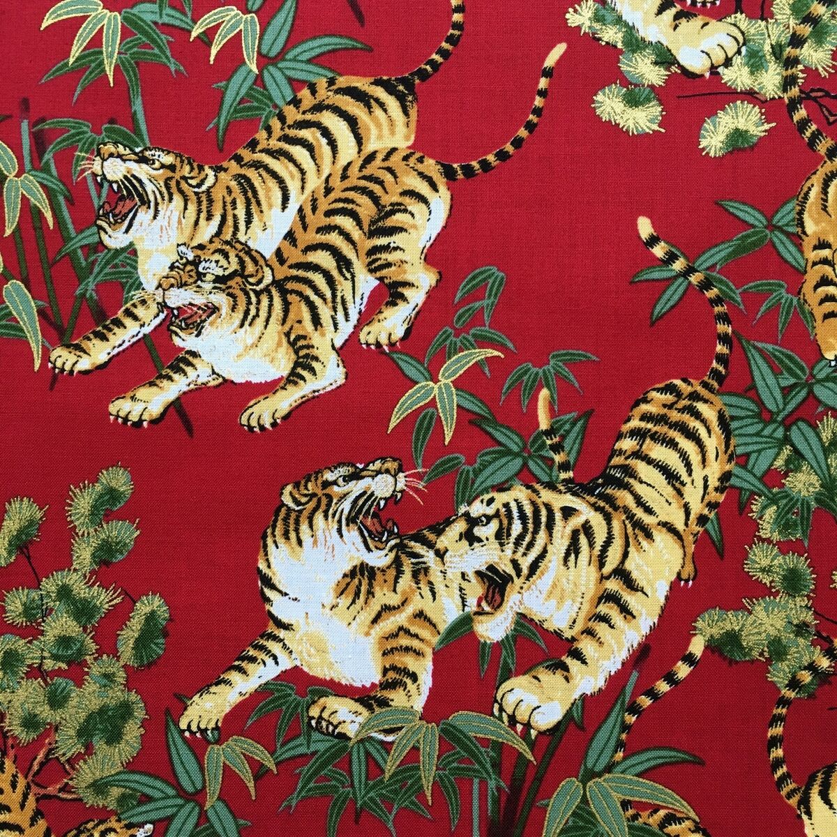 Tigers Fabric Japanese Chinese Oriental Cotton Black With 