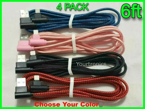 4 PACK 6ft Charging Cables 90 Degree For iPhone 14 13 12 11 X XR XS Plus Pro Max - 第 1/7 張圖片