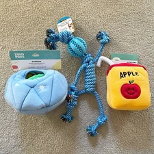 Dog Chew Toys Plush Rope Rubber Squeaky Burrow Teething LOT OF 3 Zippy Paws NEW