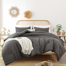 King Size Comforter Set Charcoal Grey, 3pcs 1Dark Gray Comforter  2 Pillowcases