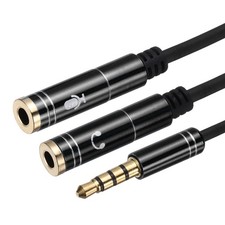 1ft Audio Cable Splitter, TRRS 3.5mm Male to Dual TRS 3.5mm Female Cable, Black
