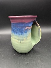 Neher Art Pottery Clay in Motion Right Hand Warmer Mug Purple Blue Green