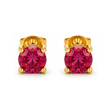 Lab Grown Pink Sapphire Round Cut Stud Earring 10K 14K 18K Yellow Gold Solitaire