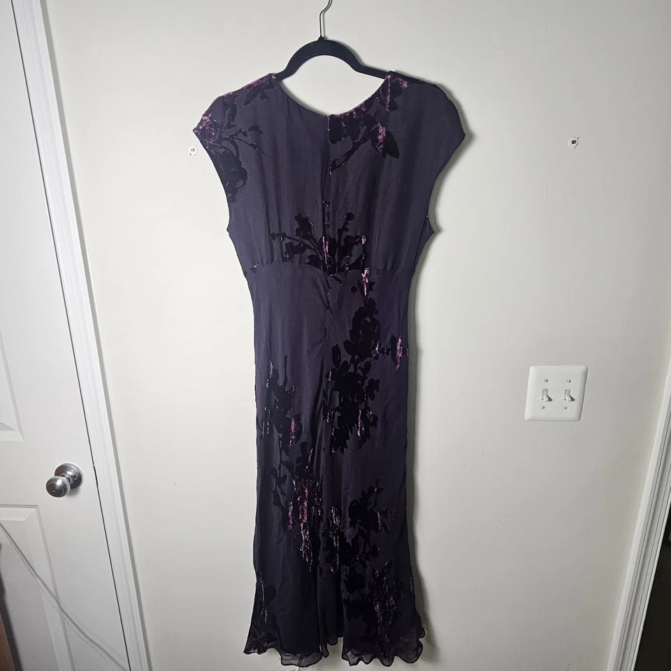 VTG Jones New York Silk S/M* Purple Babydoll Dress Midi Burnout Velvet Y2K Fairy - Image 2 of 4