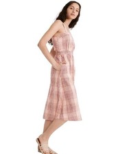 Madewell Cottage Gingham Midi Dress Womens Size 8 Red Plaid Cutout-Back Prairie