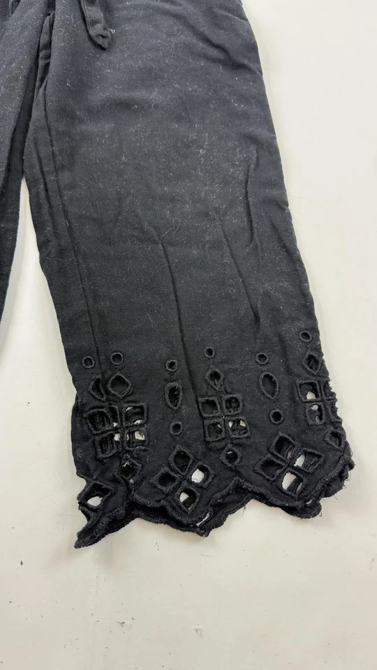 Pantalones Zara Niñas Niños 8 Negros Ojales Recortados Pierna Ancha Capri Algodón Lino Foto 2 de 4
