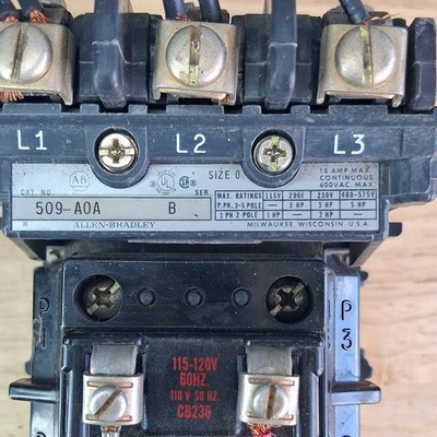 Allen-Bradley 509-A0A Size 0 Open Motor Starter/Contactor 115-120V NEMA A600
