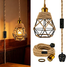 Industrial Plug in Hanging Light Fixtures, 510Cm Hemp Rope Pendant Lights with M