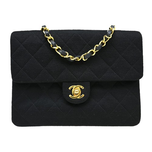 Chanel Black Cotton Classic Square Flap Shoulder Bag 20 NQ09343