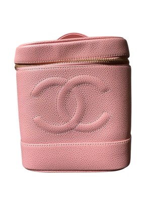 Vtg Chanel Pink Leather CC Logo Vanity Bag