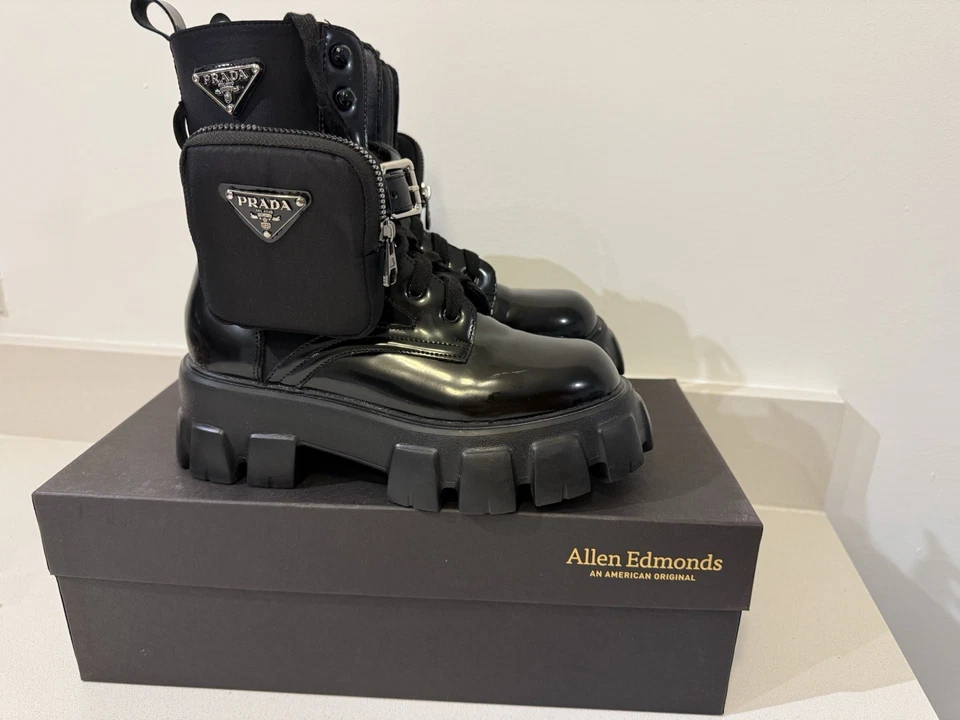 Nuevas botas negras Prada Monolith de cuero y re-nylon con bolsa 36/6 Foto 2 de 4