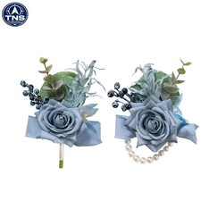 Dusty Blue Rose Corsage and Boutonniere Set for Prom Wedding Groomsmen Brides...