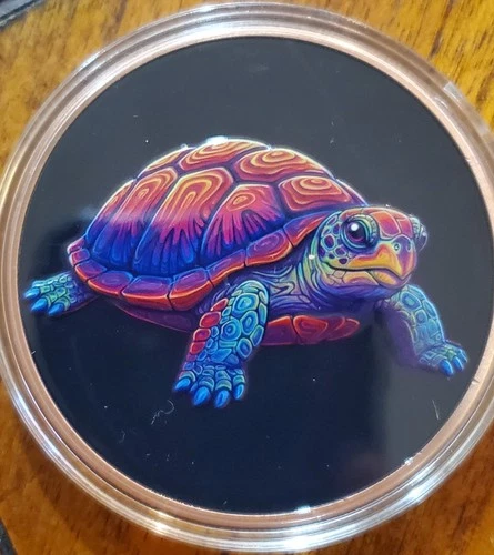2025 (Turtle) Colorized 5oz ADVP Fine Copper .999 in Protective Acrylic Capsule