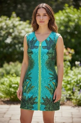 2011 VERSACE x H&M Palm  Print Sequin Dress -US 10
