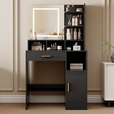 Dressing Table w/Mirror, Drawers, LED Lights, Shelves and Open Compartments