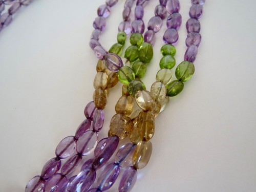 COLLANA Torsata Peridoto, Citrino e Ametista Lunghezza 19" Tono Oro Giallo 6 X 8mm - Foto 6 di 11