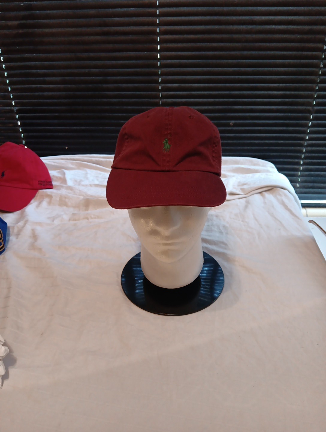 Cappello vintage Polo Ralph Lauren bordeaux berretto pelle cinturino posteriore cotone papà verde pony